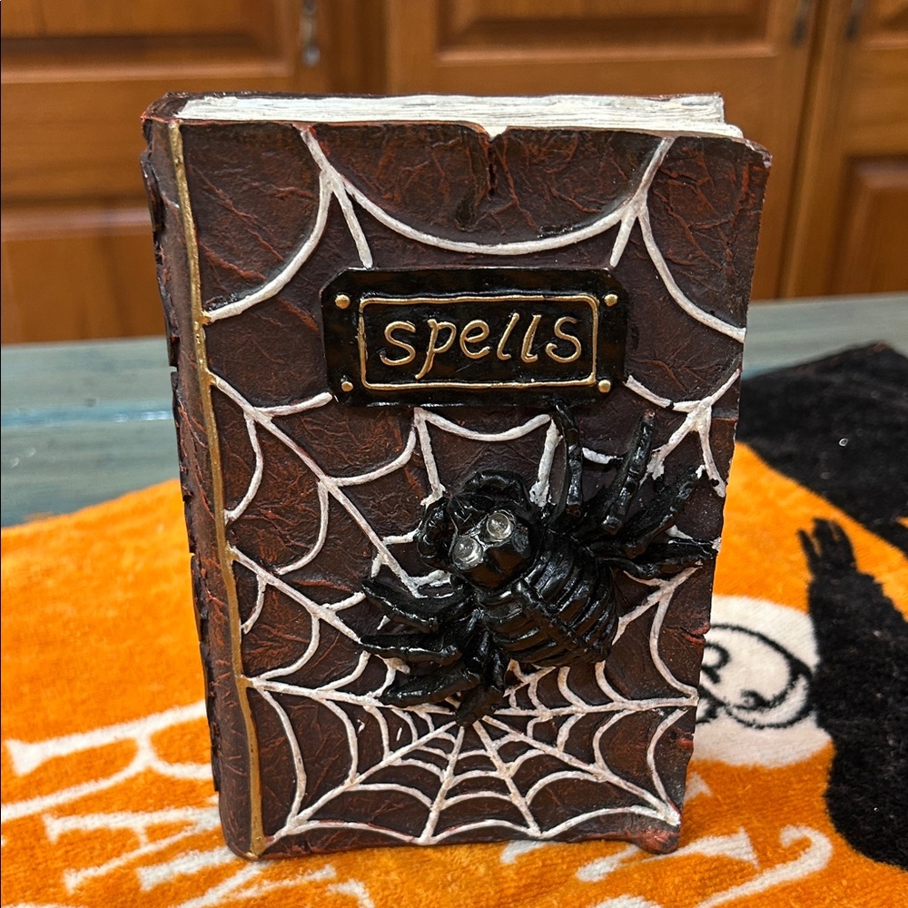 Spooky Spell Book Spider & Web Details Halloween Decor